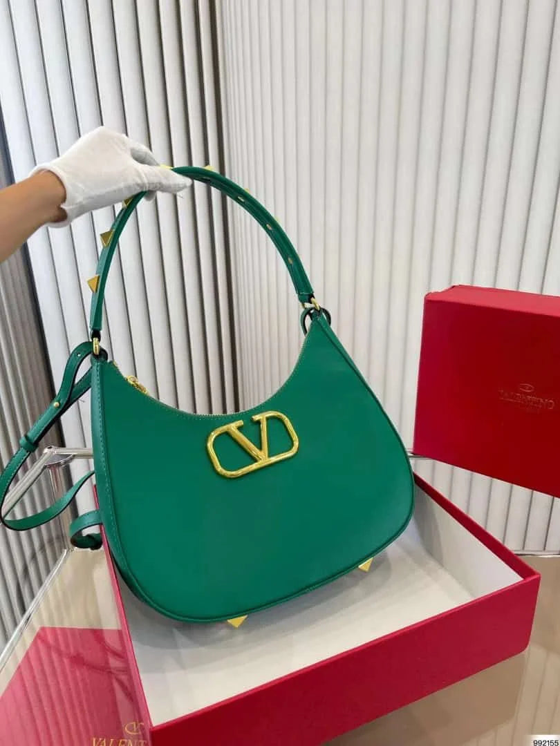 VALENTINO GARAVANI Stud Sign Leather Hobo Bag - Green