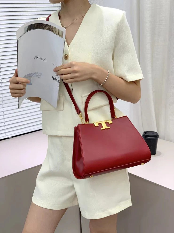 TORY BURCH Eleanor Satchel Tote Bag - Mahroon