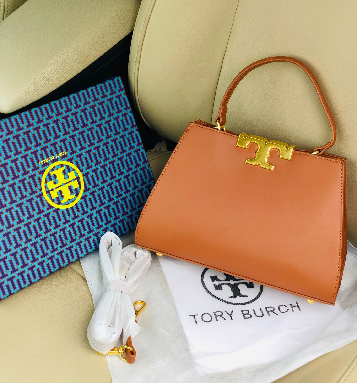 TORY BURCH Eleanor Satchel Tote Bag - Brown