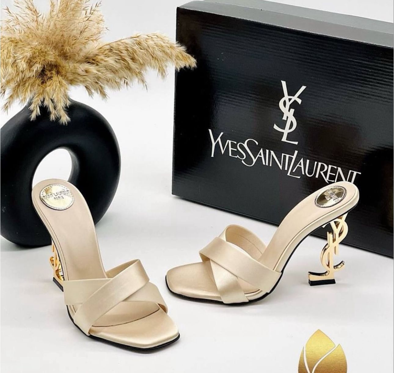 SAINT LAURENT Opyum Mules in Satin Crepe - Apricot