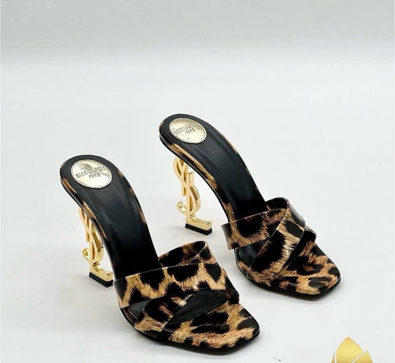 SAINT LAURENT Opyum Mules in Satin Crepe - Leopard