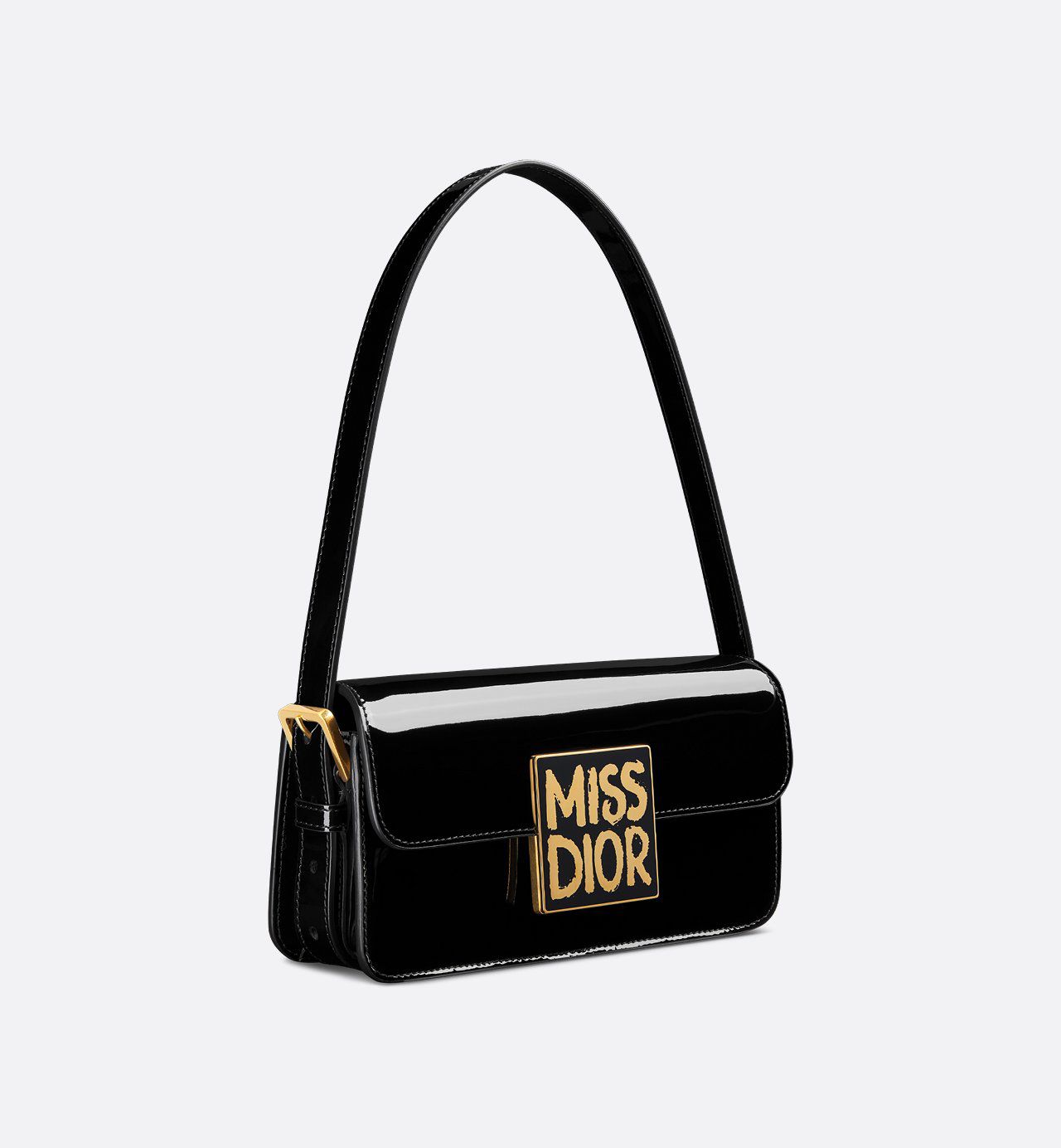 DIOR Miss Dior Patent Leather Calfskin Hand & Shoulder Bag - Black