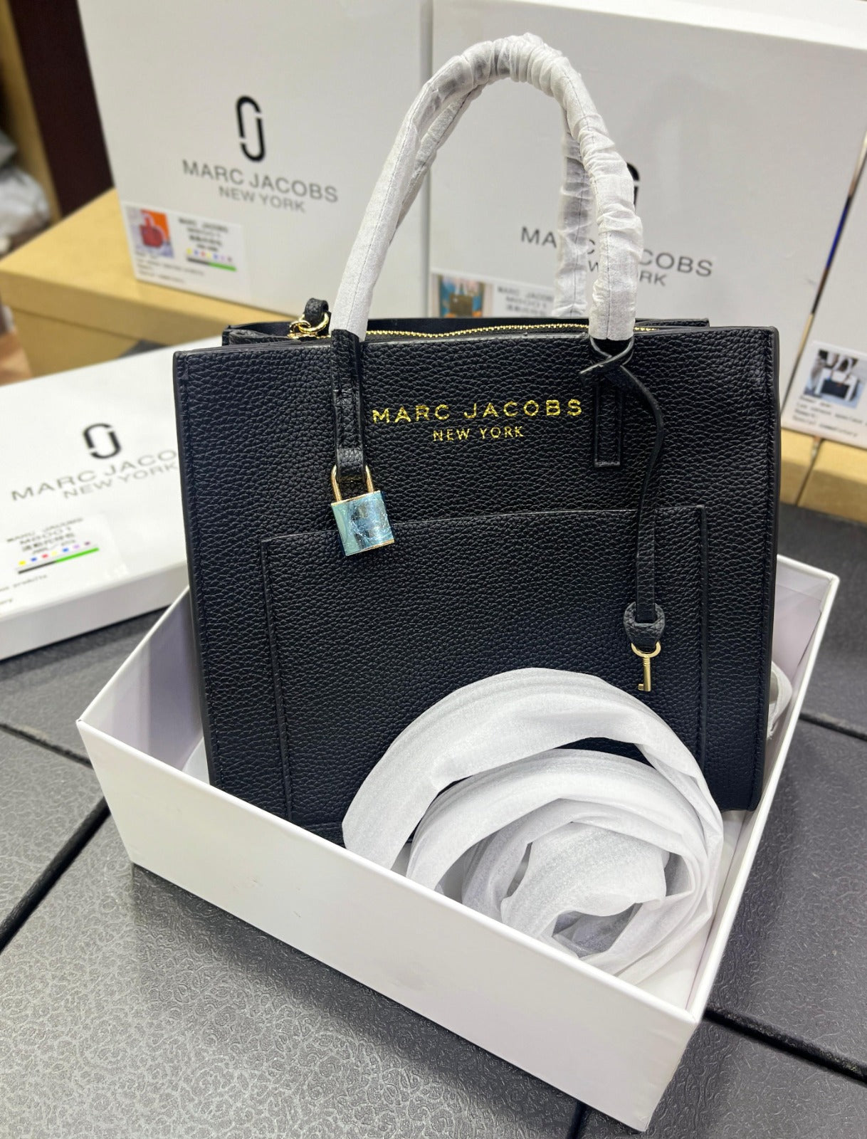 Marc Jacobs Mini Grind Leather Tote Bag - Full Black
