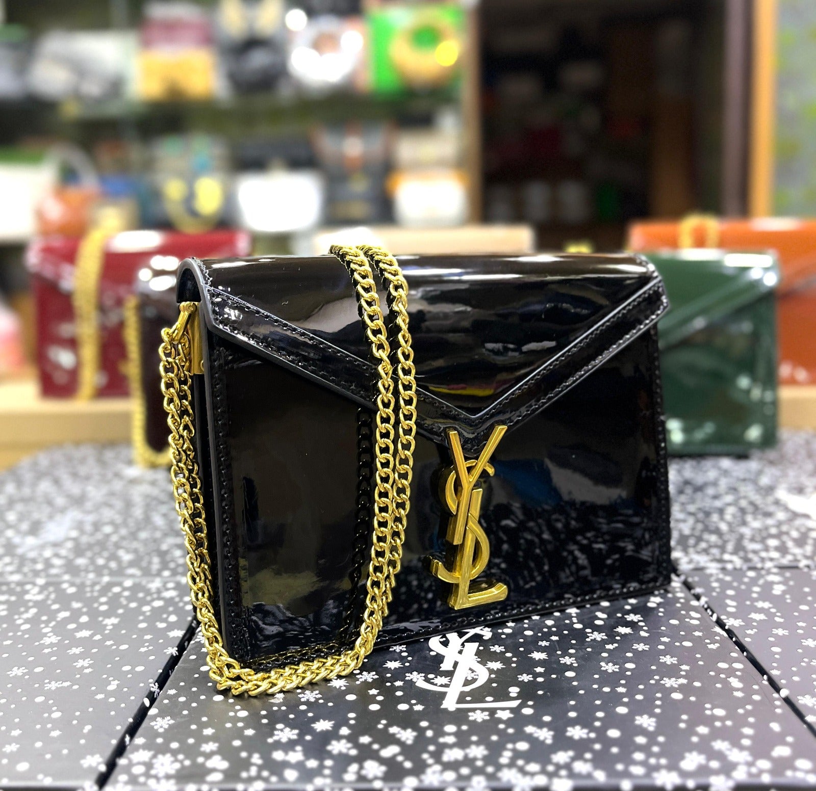 Saint Laurent Cassandra Patent Leather Wallet on a Chain - Black