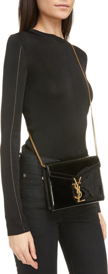 Saint Laurent Cassandra Patent Leather Wallet on a Chain - Black