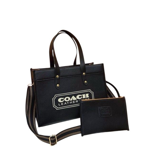COACH Signature Logo Tote with Pouch - Black