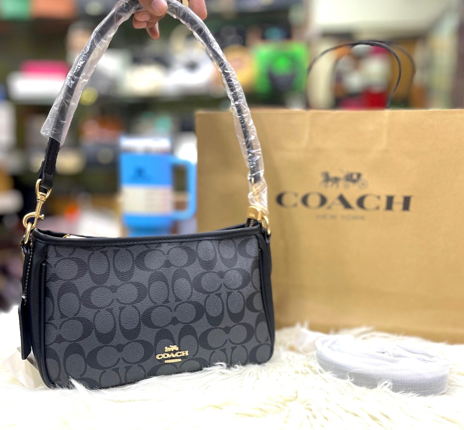 COACH Coated Fabric With Leather Accents Hobo Bag - Black