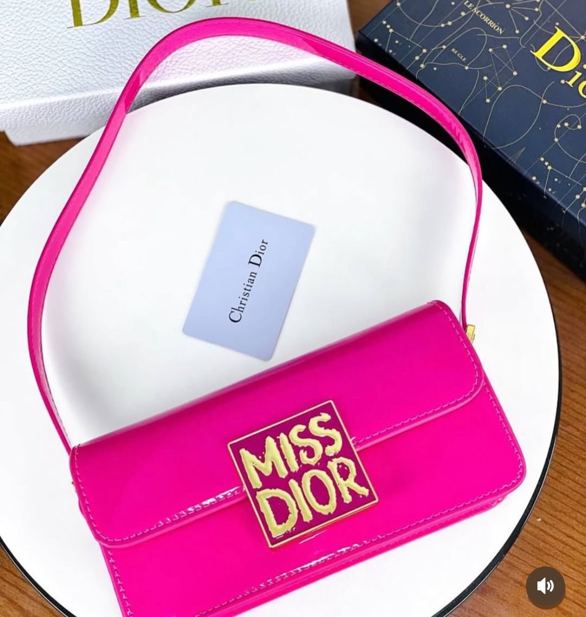 DIOR Miss Dior Patent Leather Calfskin Hand & Shoulder Bag - Pink