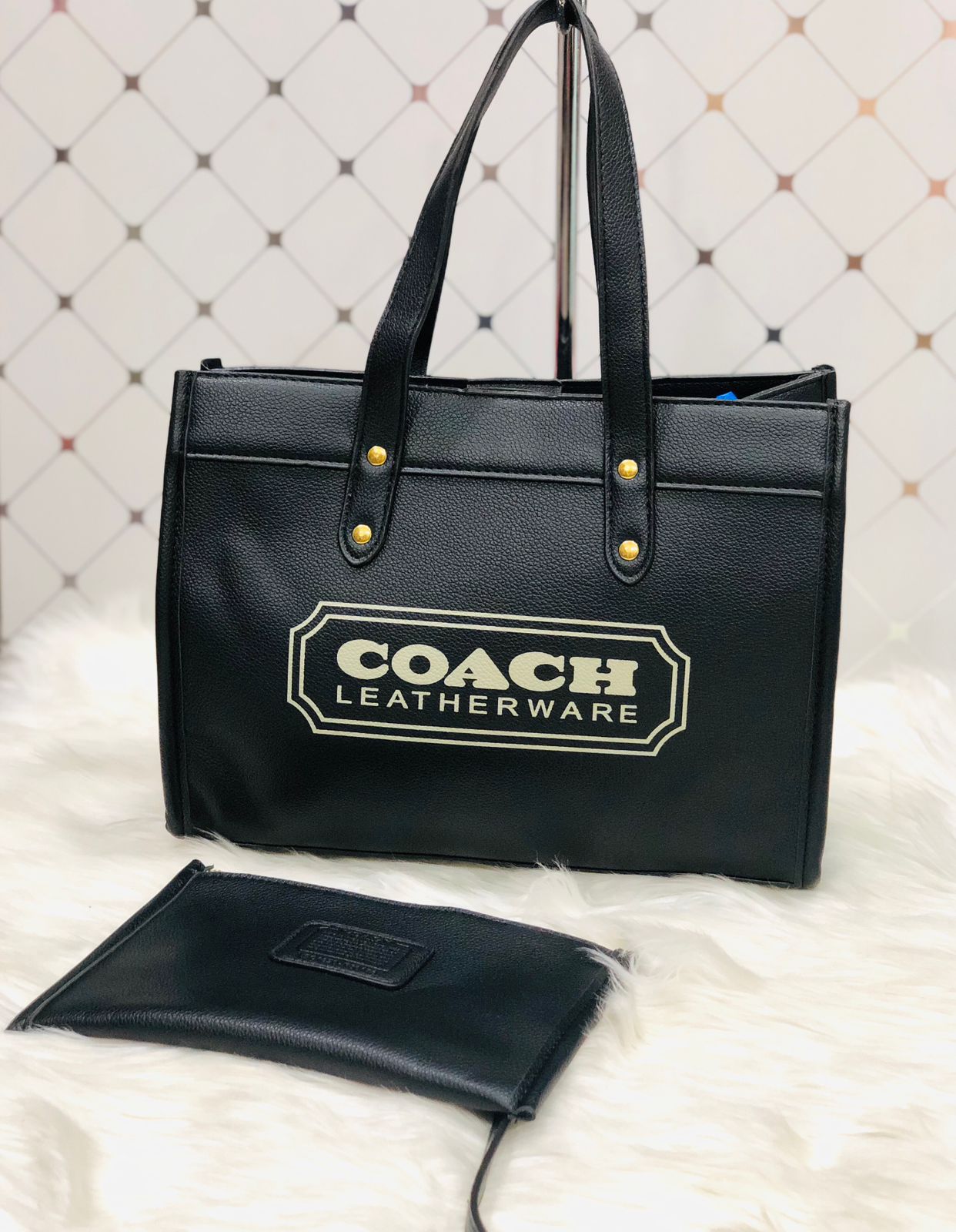 COACH Signature Logo Tote with Pouch - Black