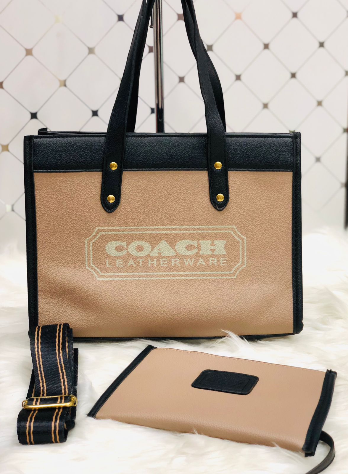 COACH Signature Logo Tote with Pouch - Fawn