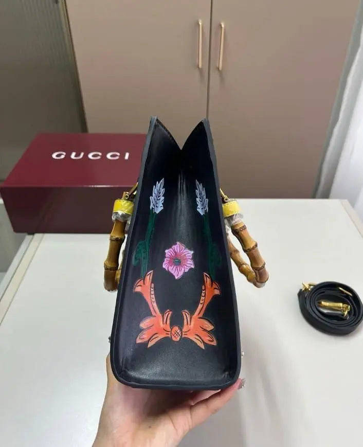 Gucci Diana Black Floral Tote Bag