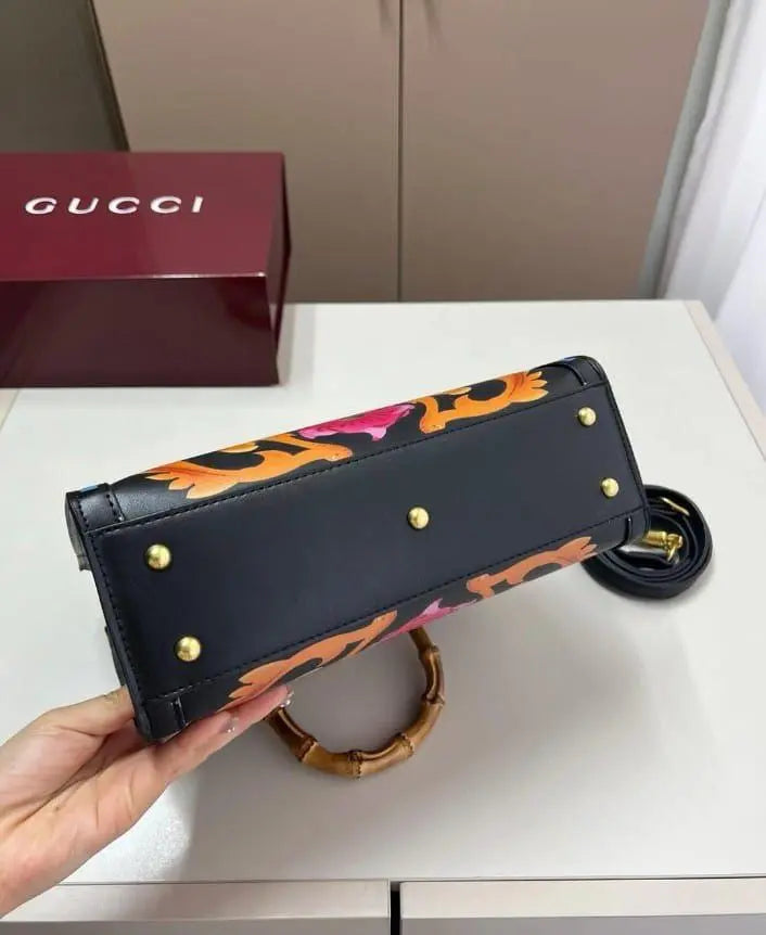 Gucci Diana Black Floral Tote Bag