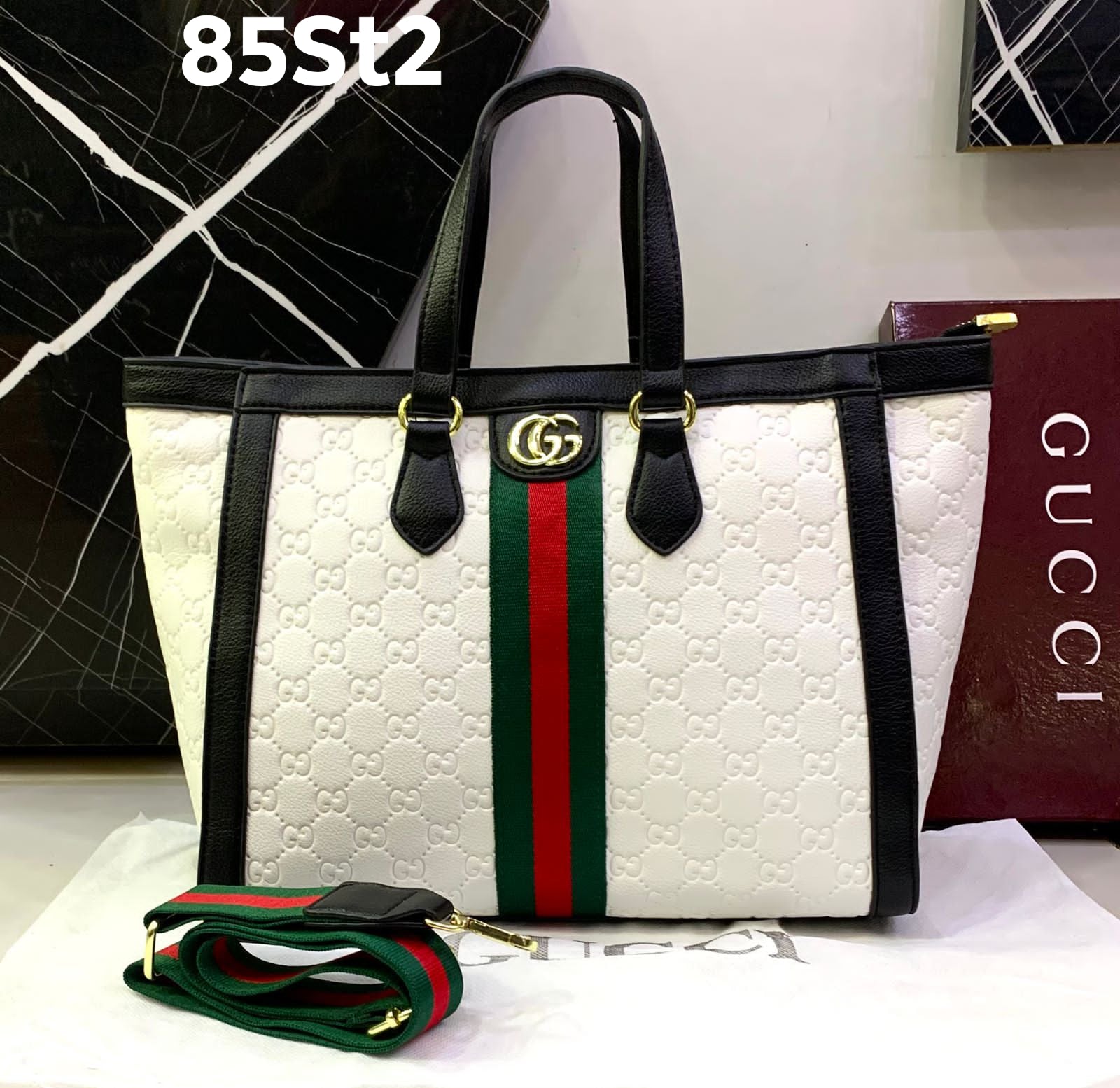 GUCCI Soft Leather Tote Bag - White