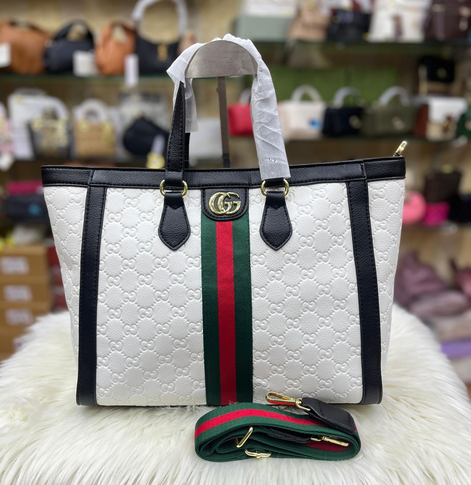 GUCCI Soft Leather Tote Bag - White