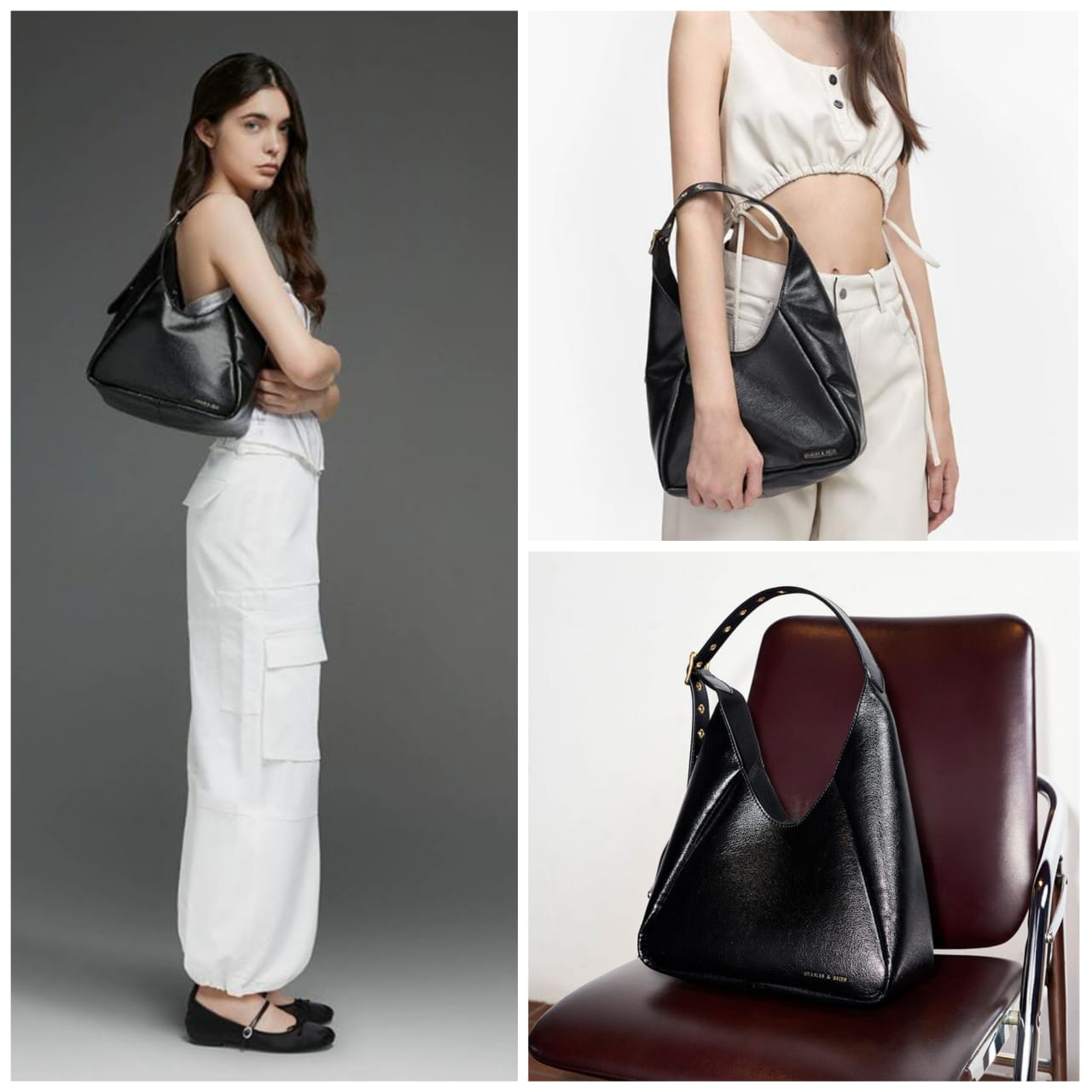 CHARLES & KEITH Buzz Hobo Bag - Black