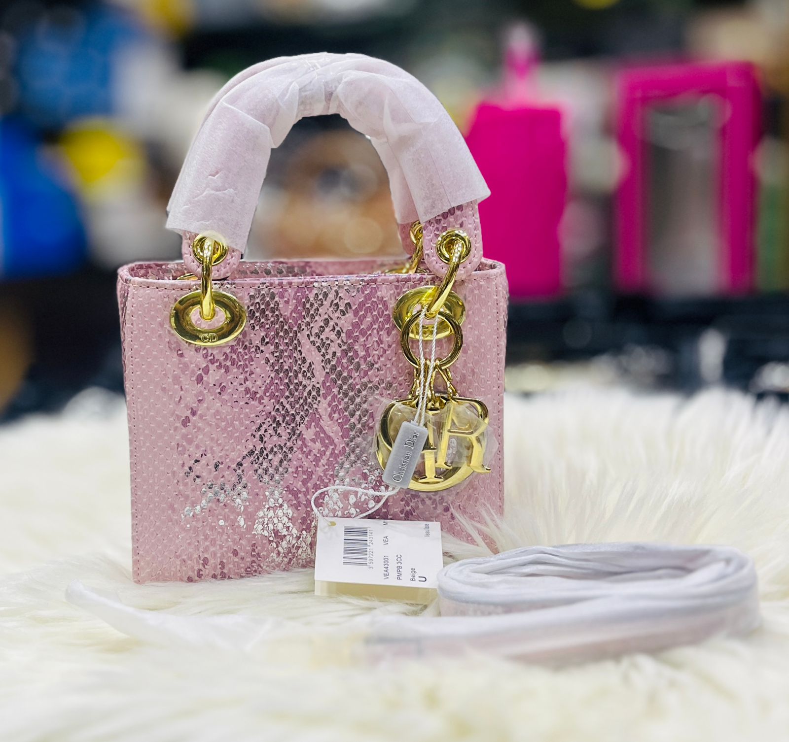 Dior LADY DIOR MINI PYTHON SKIN - Pink