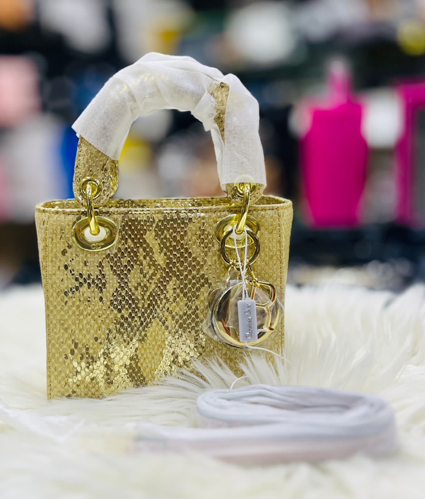 DIOR LADY DIOR MINI PYTHON SKIN - GOLDEN