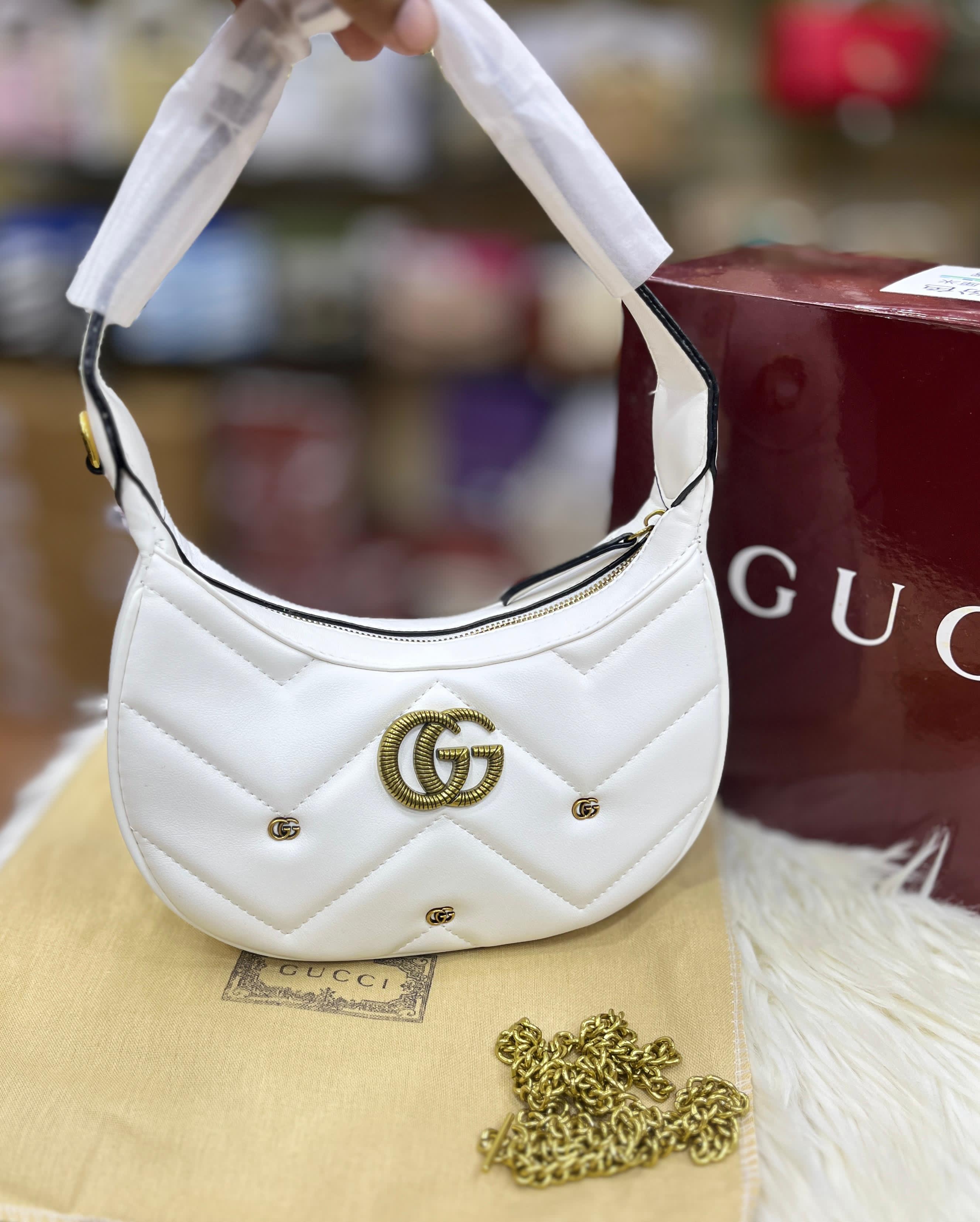 Gucci GG Marmont Half-Moon Shoulder Bag - White