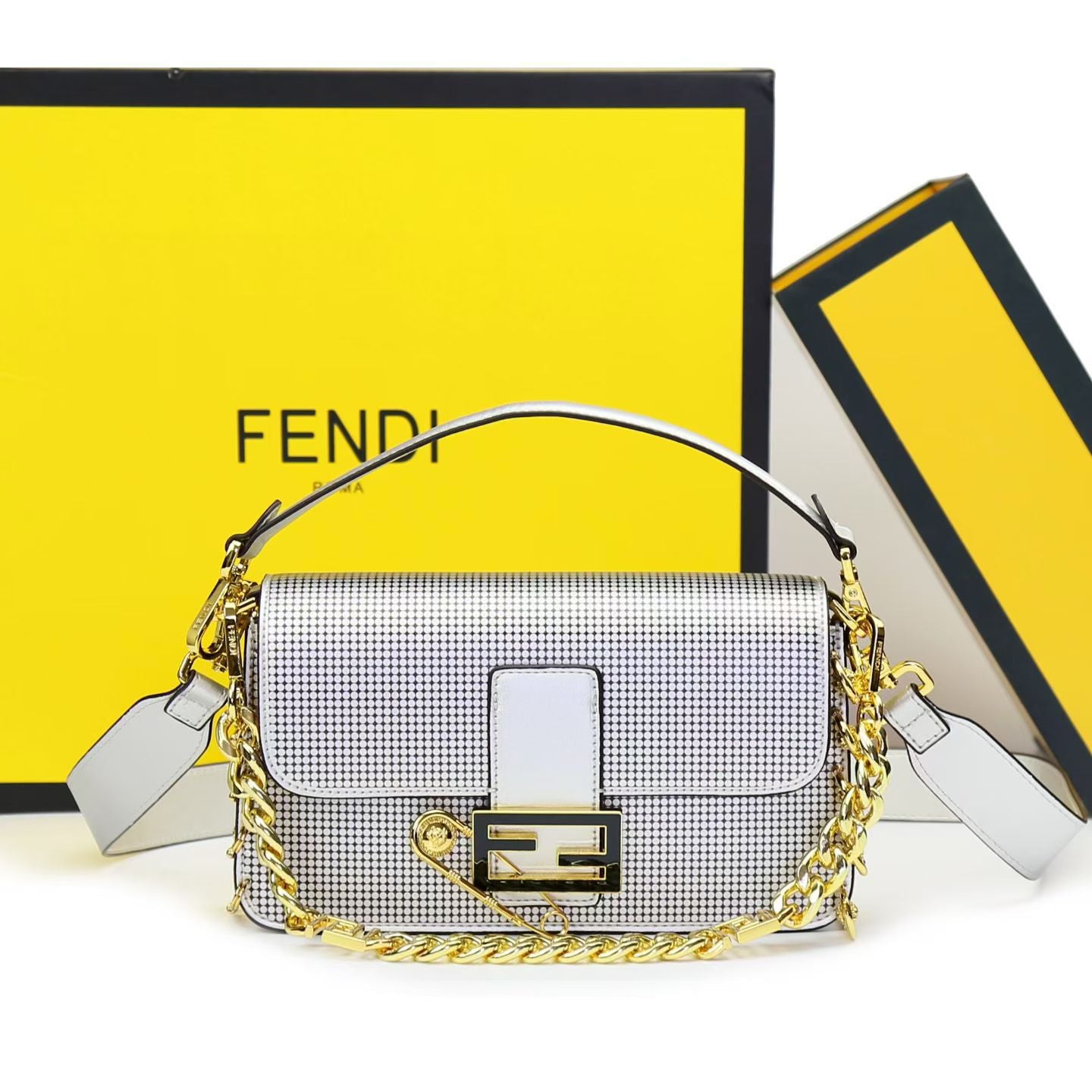FENDI Baguette Silver Crossbody Bag