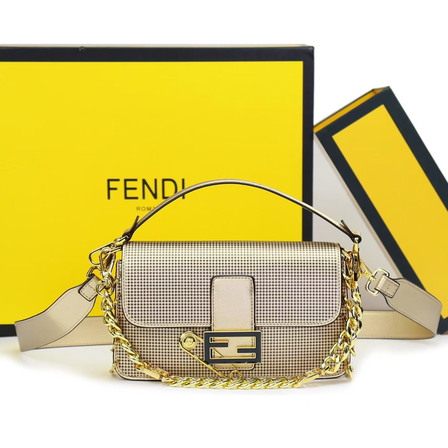 FENDI Baguette Golden Crossbody Bag