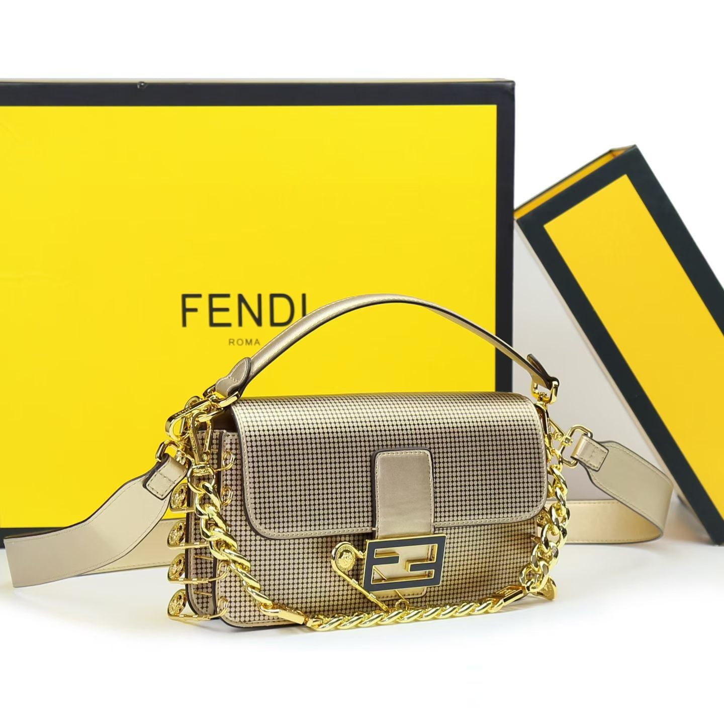 FENDI Baguette Golden Crossbody Bag