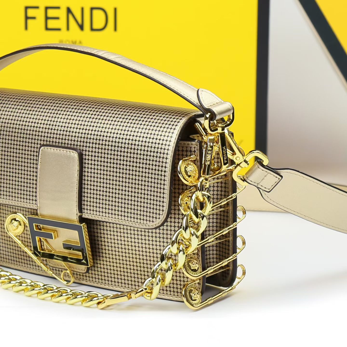FENDI Baguette Golden Crossbody Bag