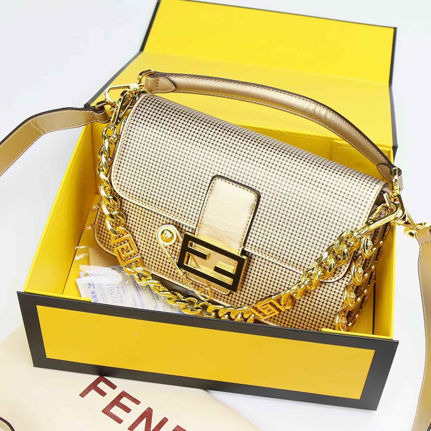 FENDI Baguette Golden Crossbody Bag
