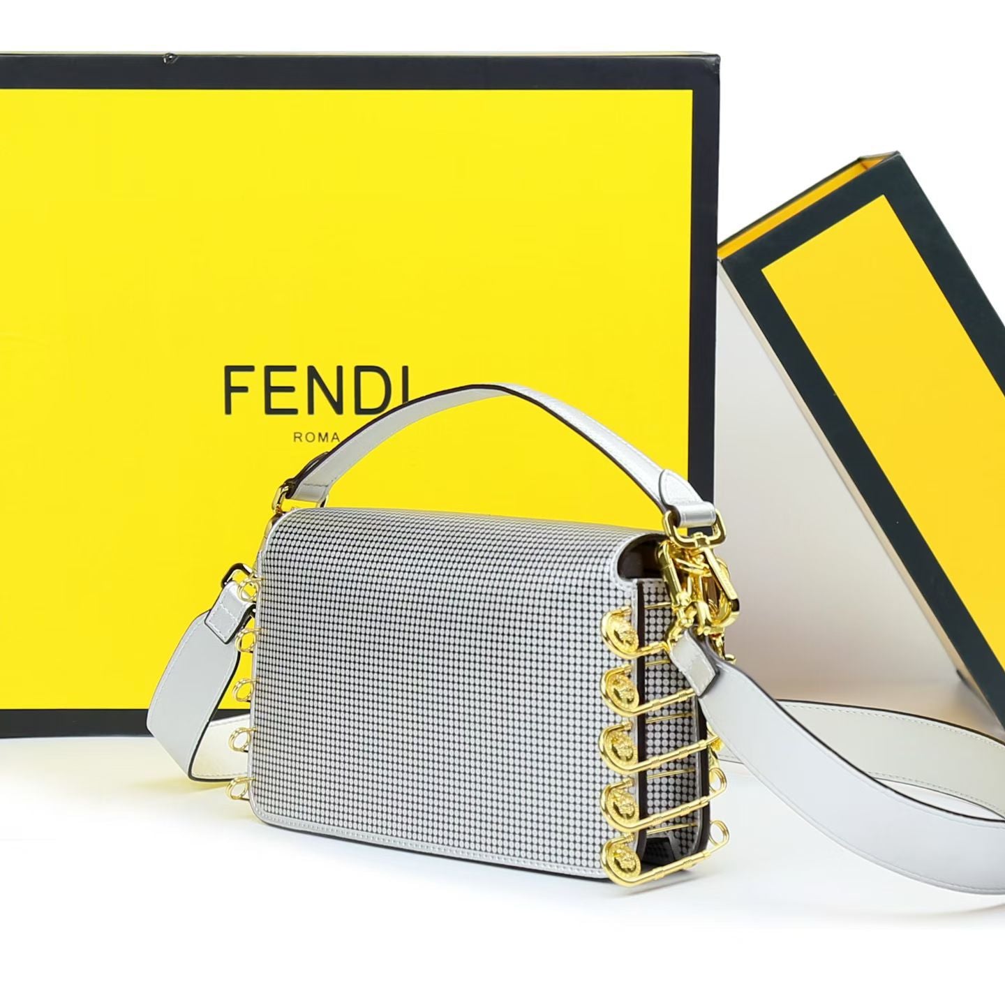 FENDI Baguette Silver Crossbody Bag