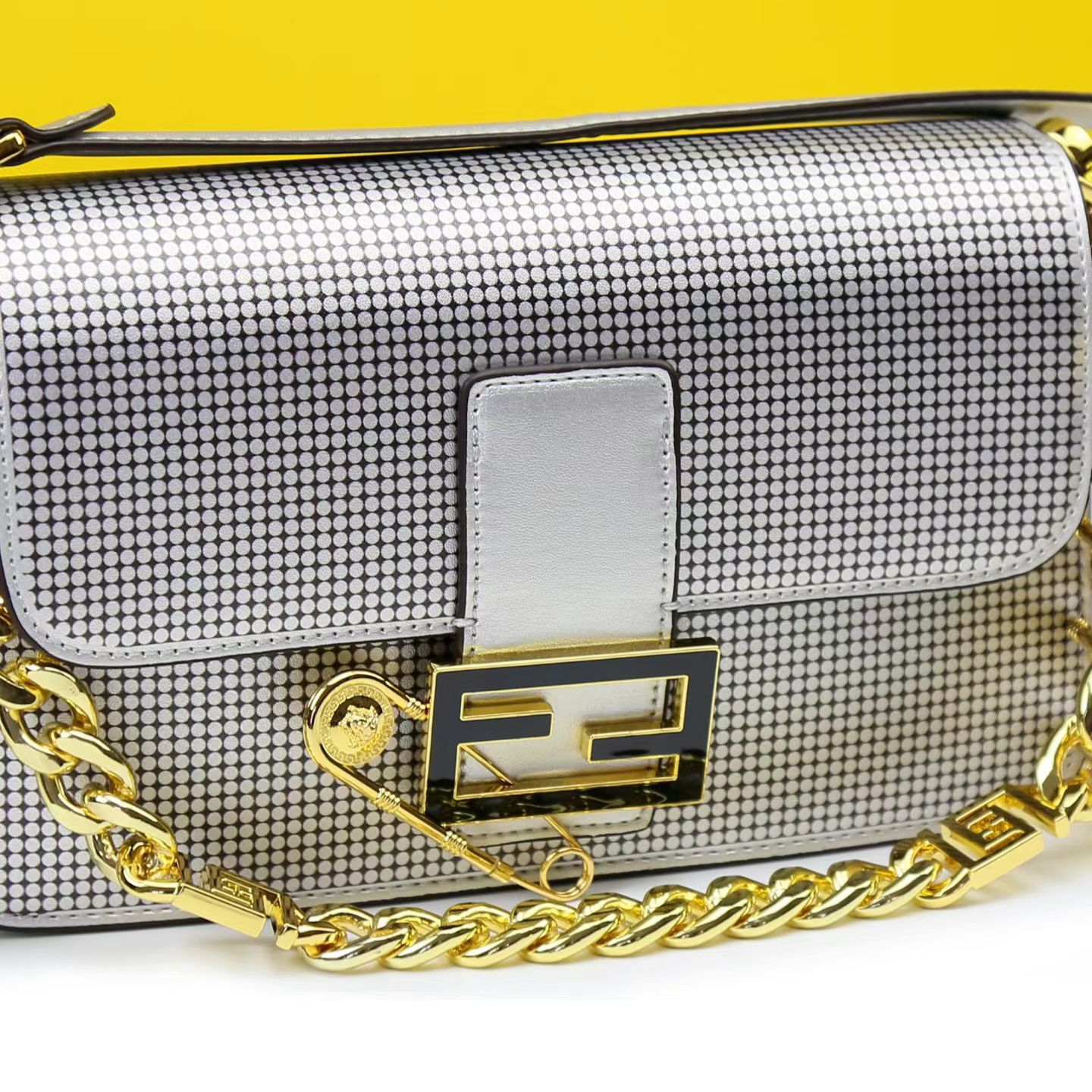 FENDI Baguette Silver Crossbody Bag