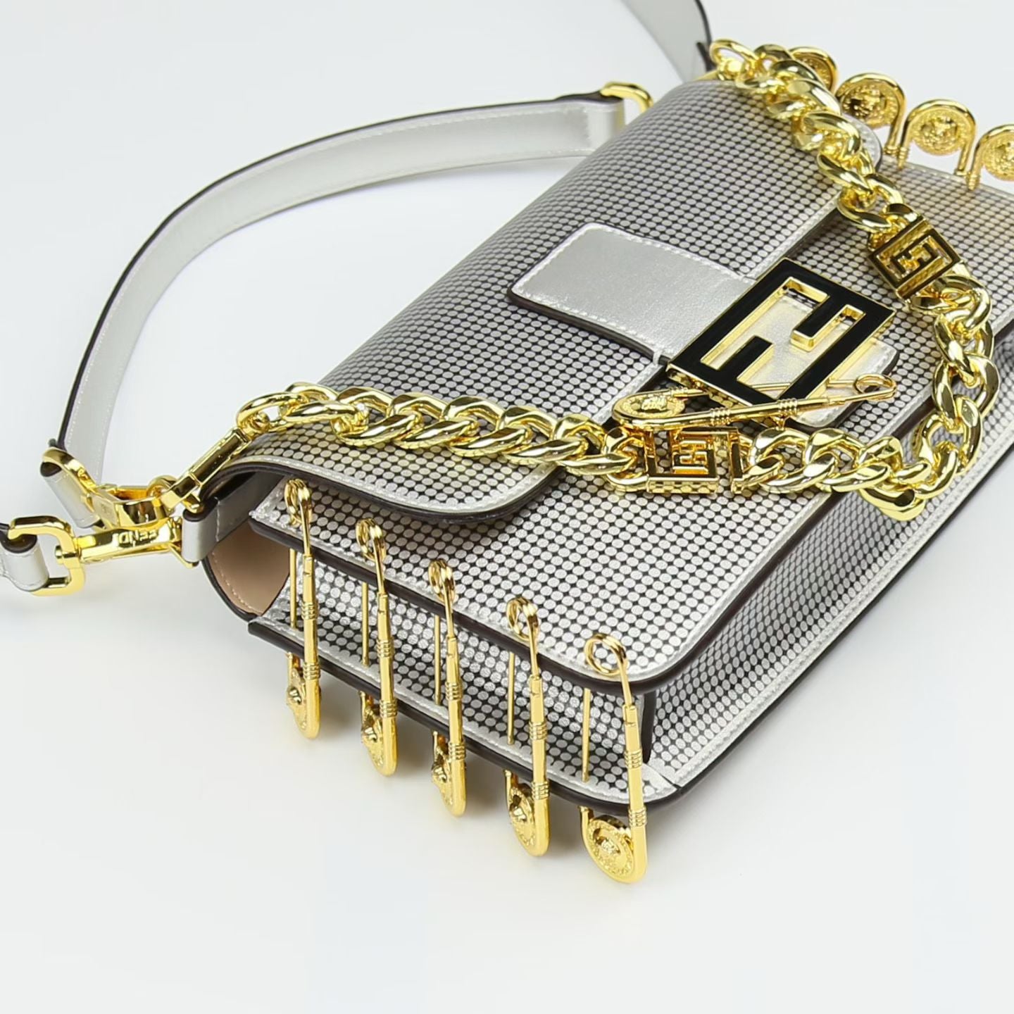 FENDI Baguette Silver Crossbody Bag