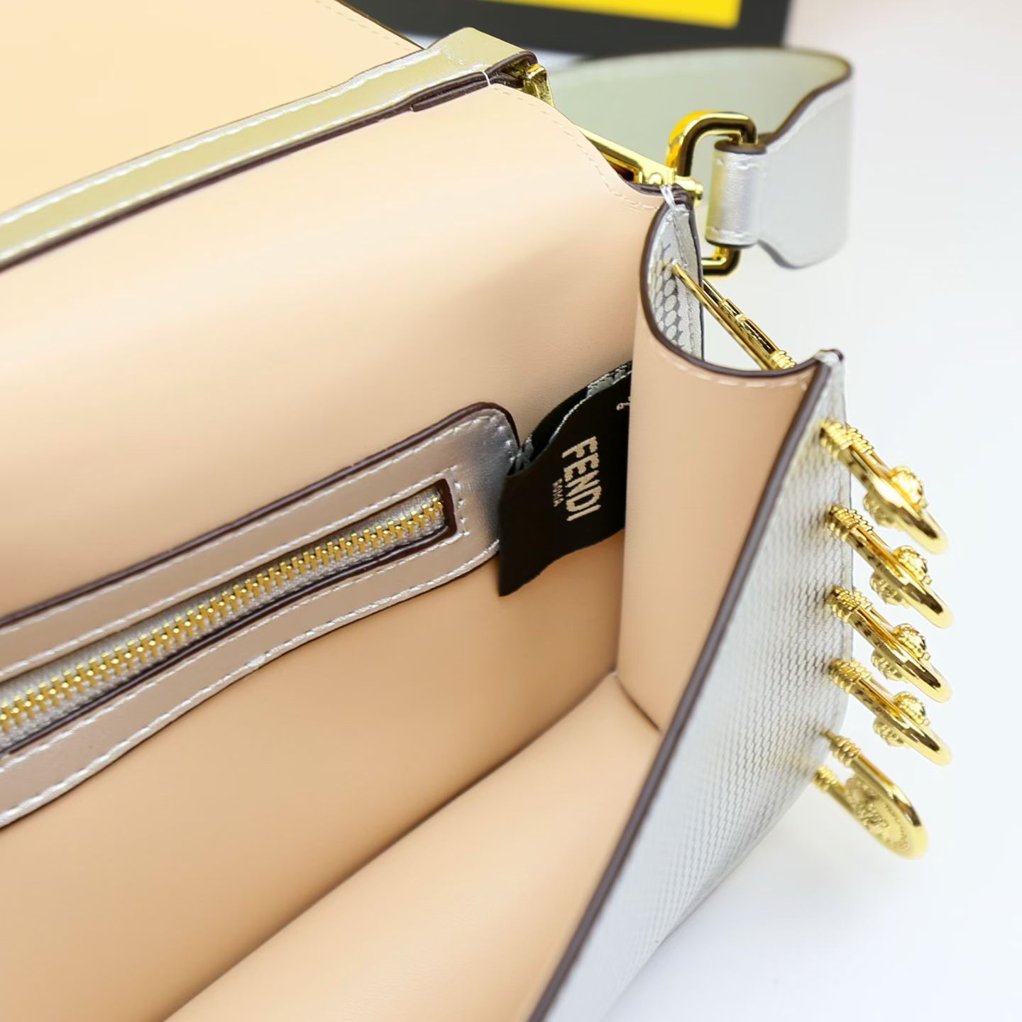 FENDI Baguette Silver Crossbody Bag