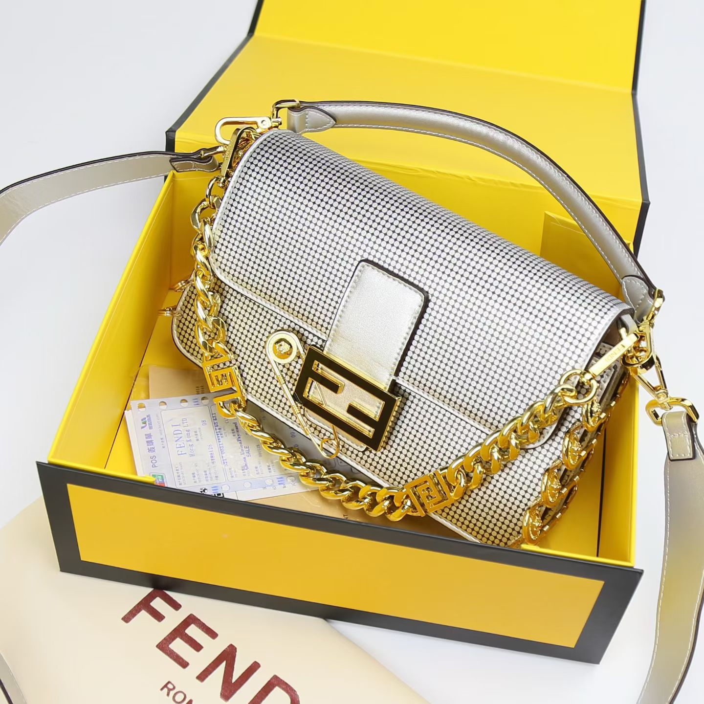 FENDI Baguette Silver Crossbody Bag
