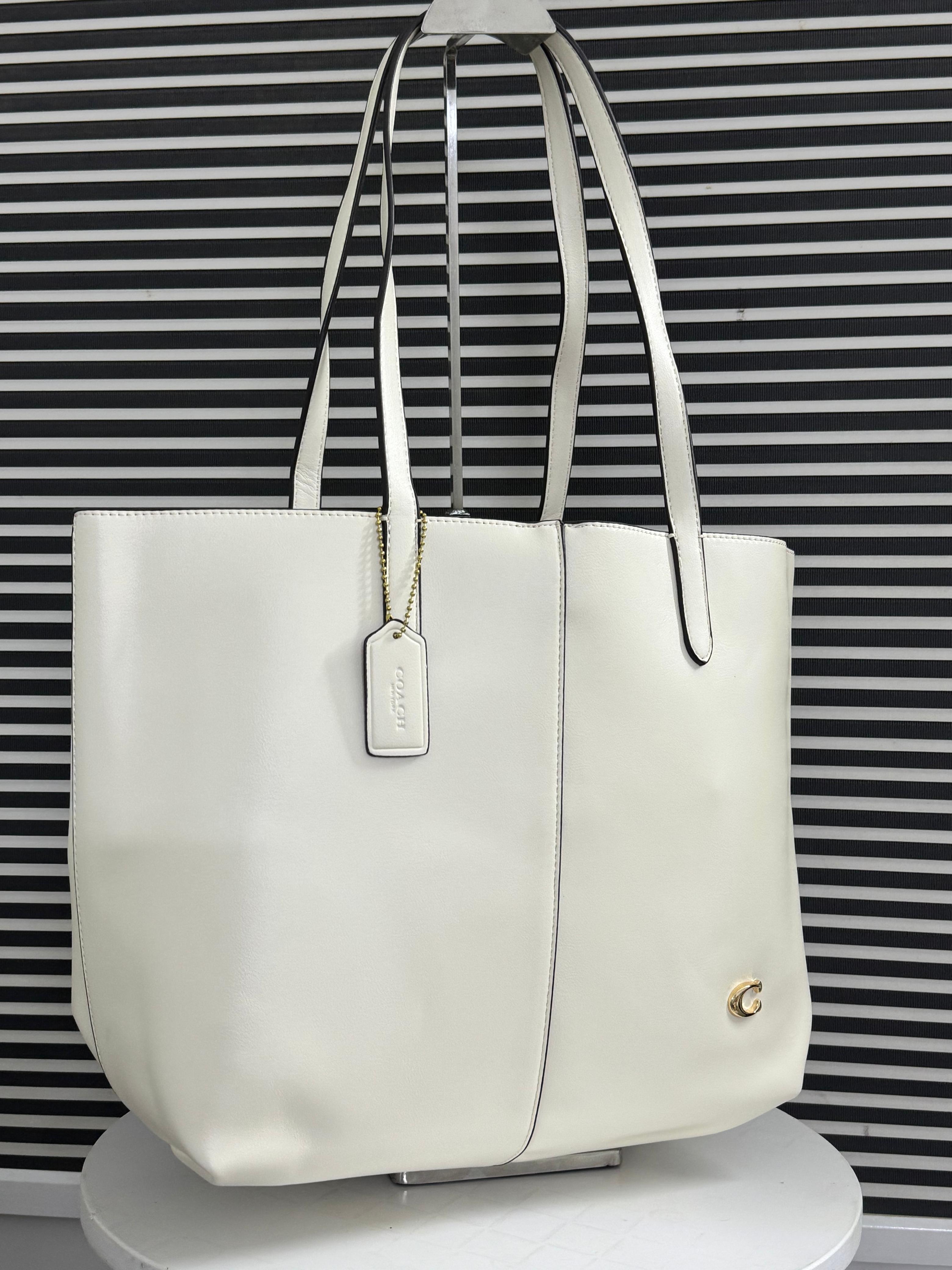 COACH North 32 Leather Tote Bag - White