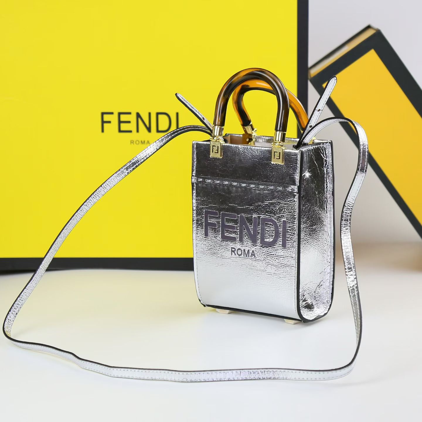 FENDI Mini Sunshine Tote Bag - Silver