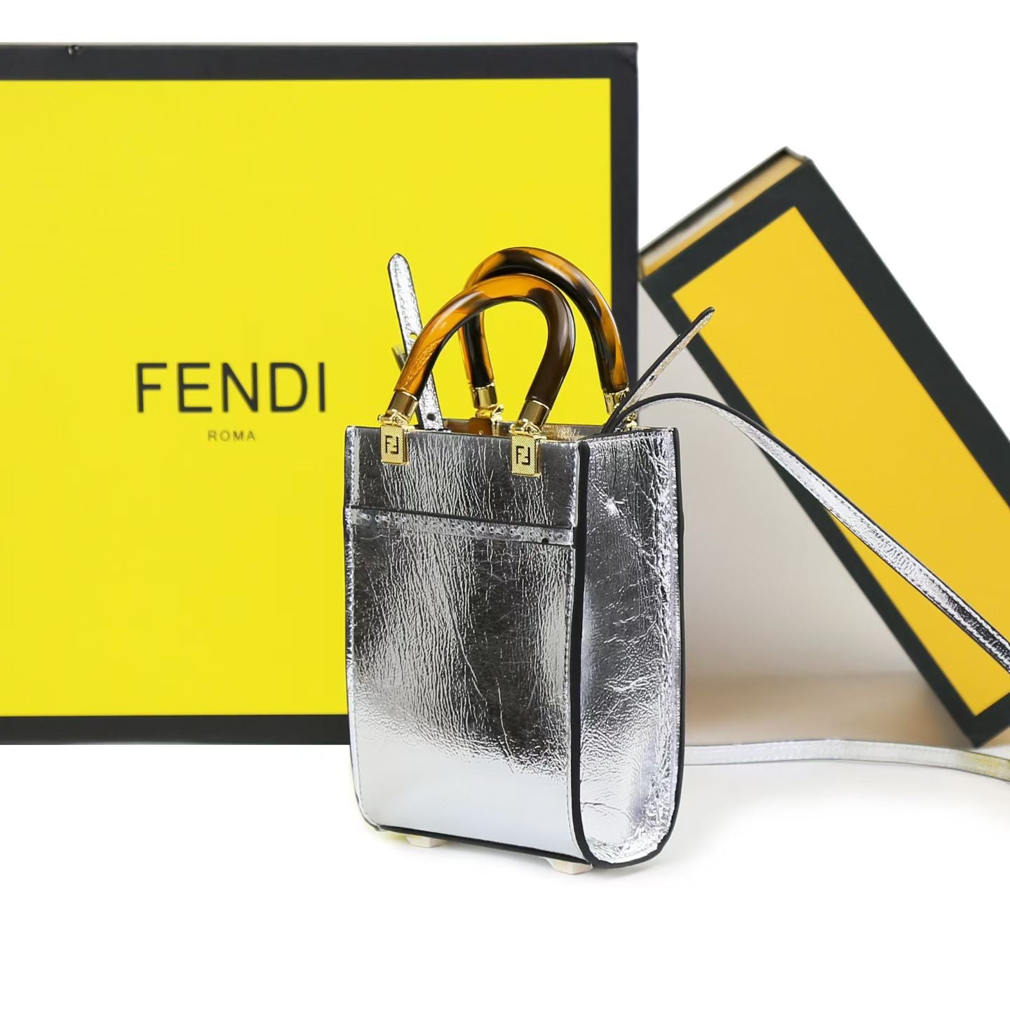 FENDI Mini Sunshine Tote Bag - Silver