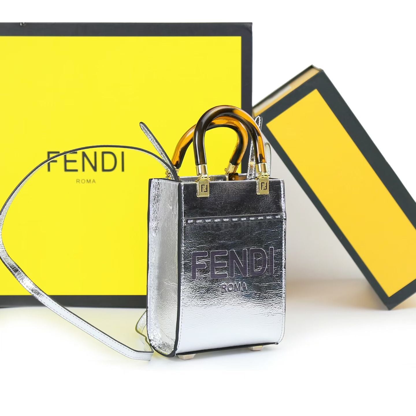 FENDI Mini Sunshine Tote Bag - Silver