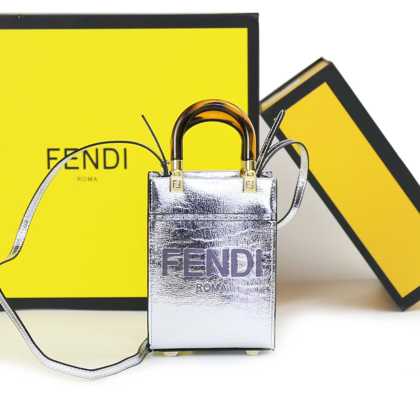 FENDI Mini Sunshine Tote Bag - Silver