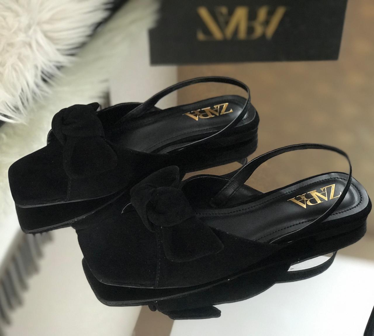 Zara valvet bow sandle flat - Black