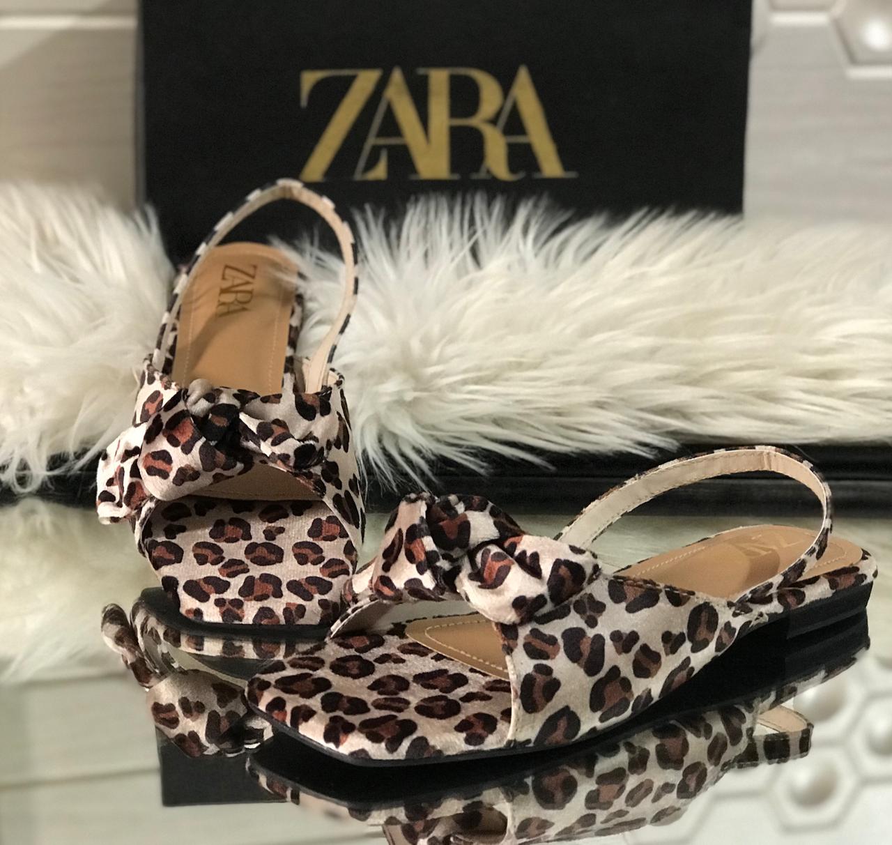 Zara valvet bow sandle flat - Leopard Print