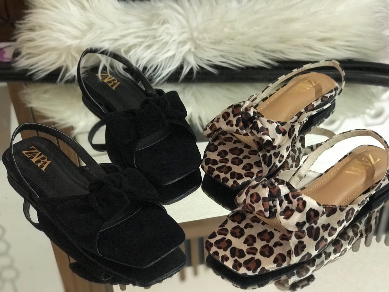 Zara valvet bow sandle flat - Leopard Print