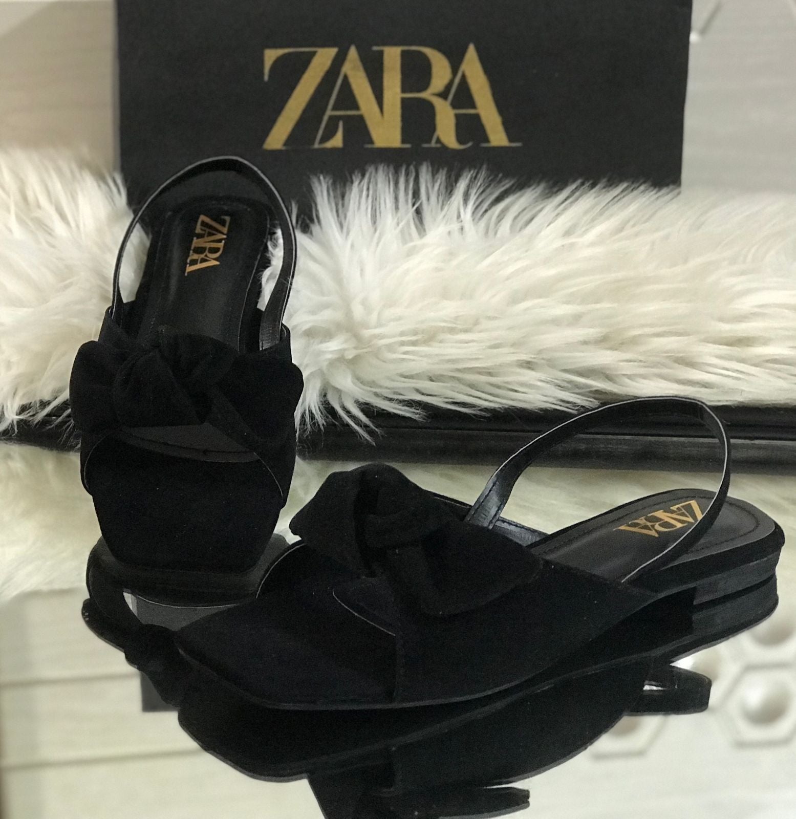 Zara valvet bow sandle flat - Black