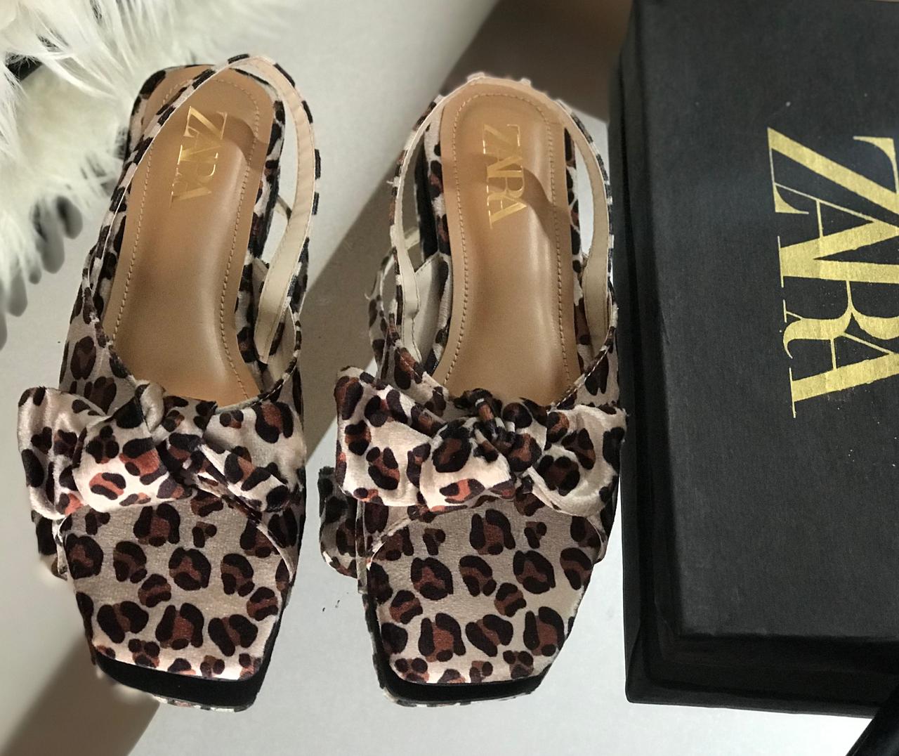 Zara valvet bow sandle flat - Leopard Print