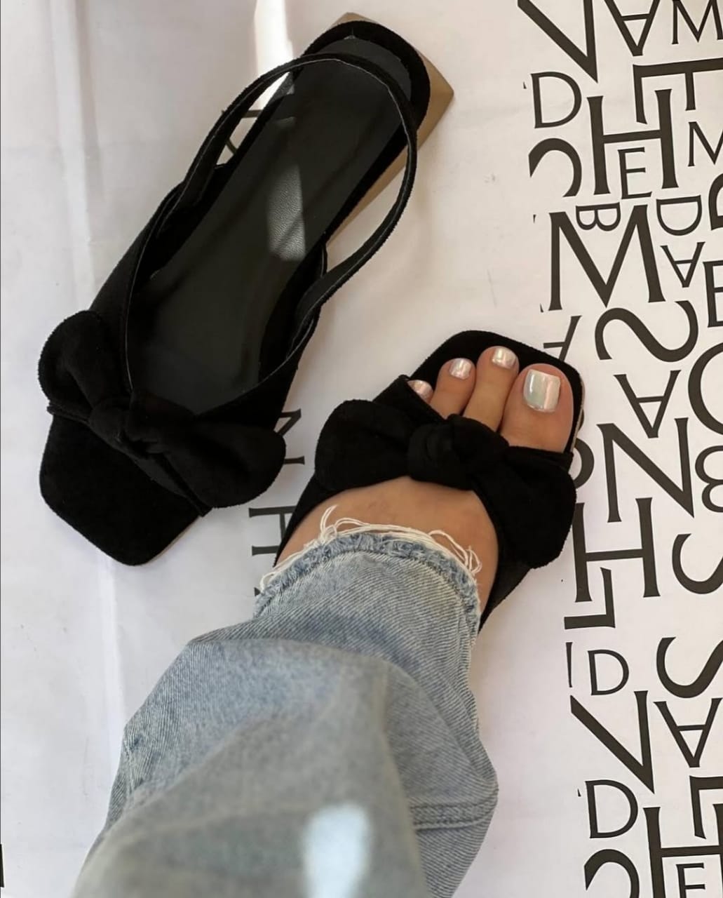 Zara valvet bow sandle flat - Black