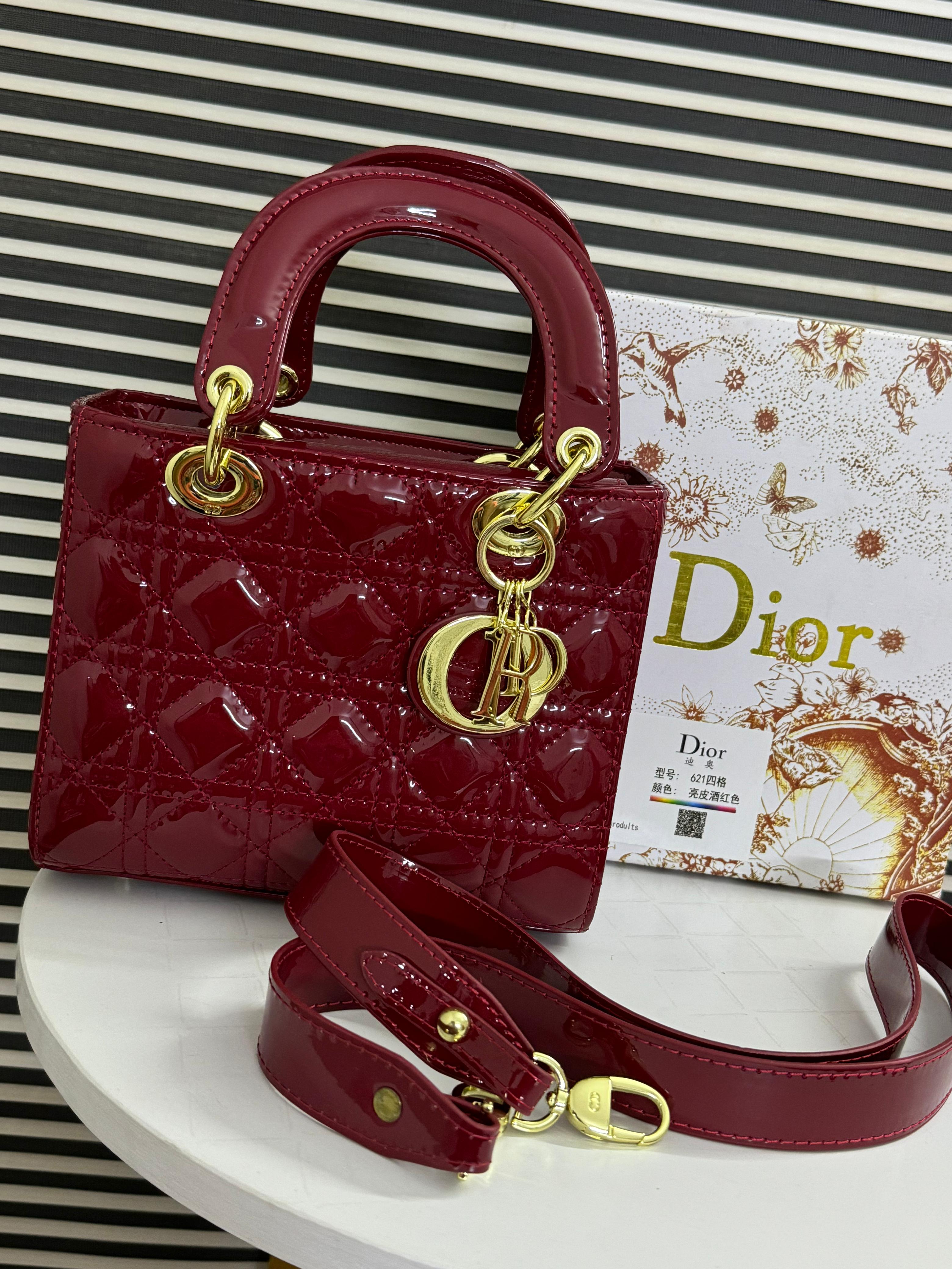 Christian Dior Small Lady Dior Bag - Mehroon