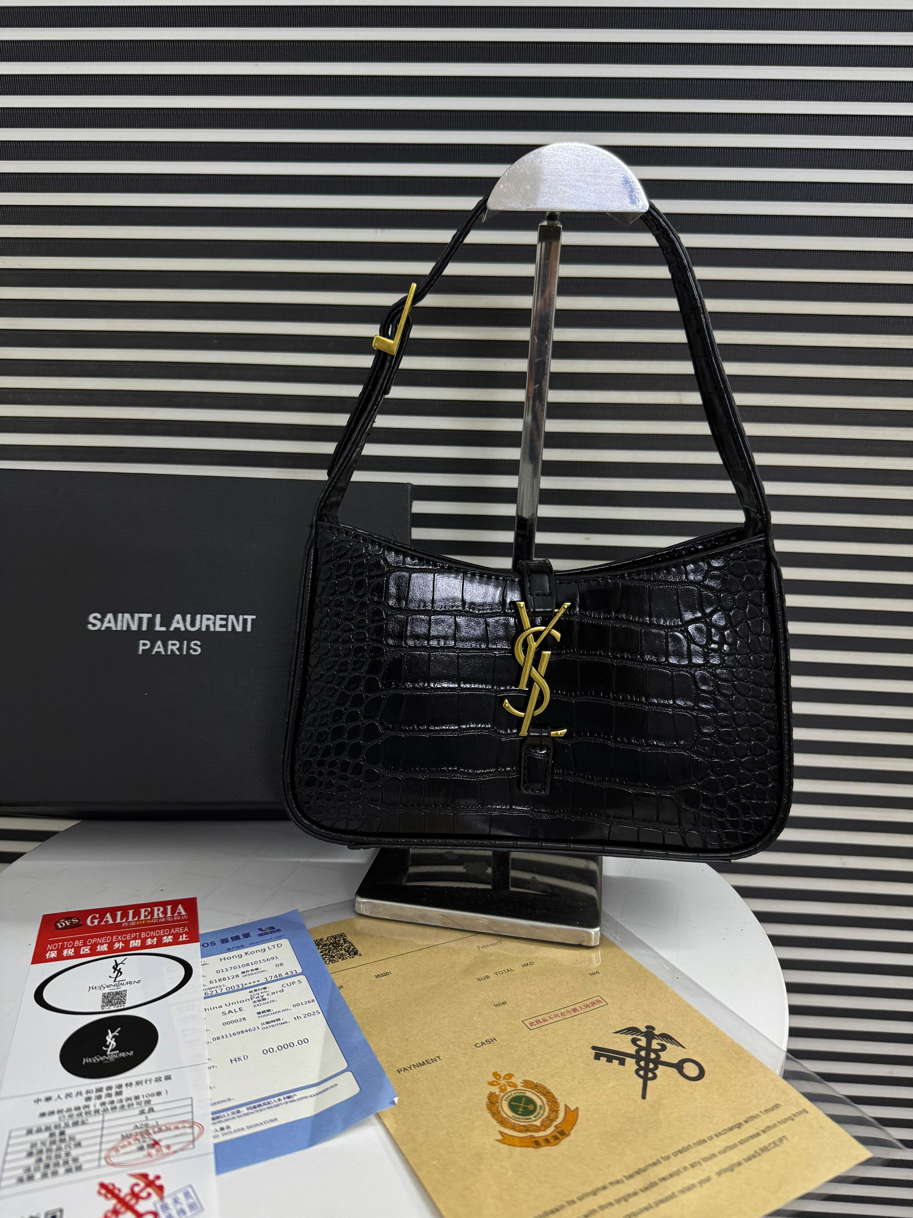 SAINT LAURENT  LE 5 À 7 IN LEATHER - CROC - EMBOSSED BLACK