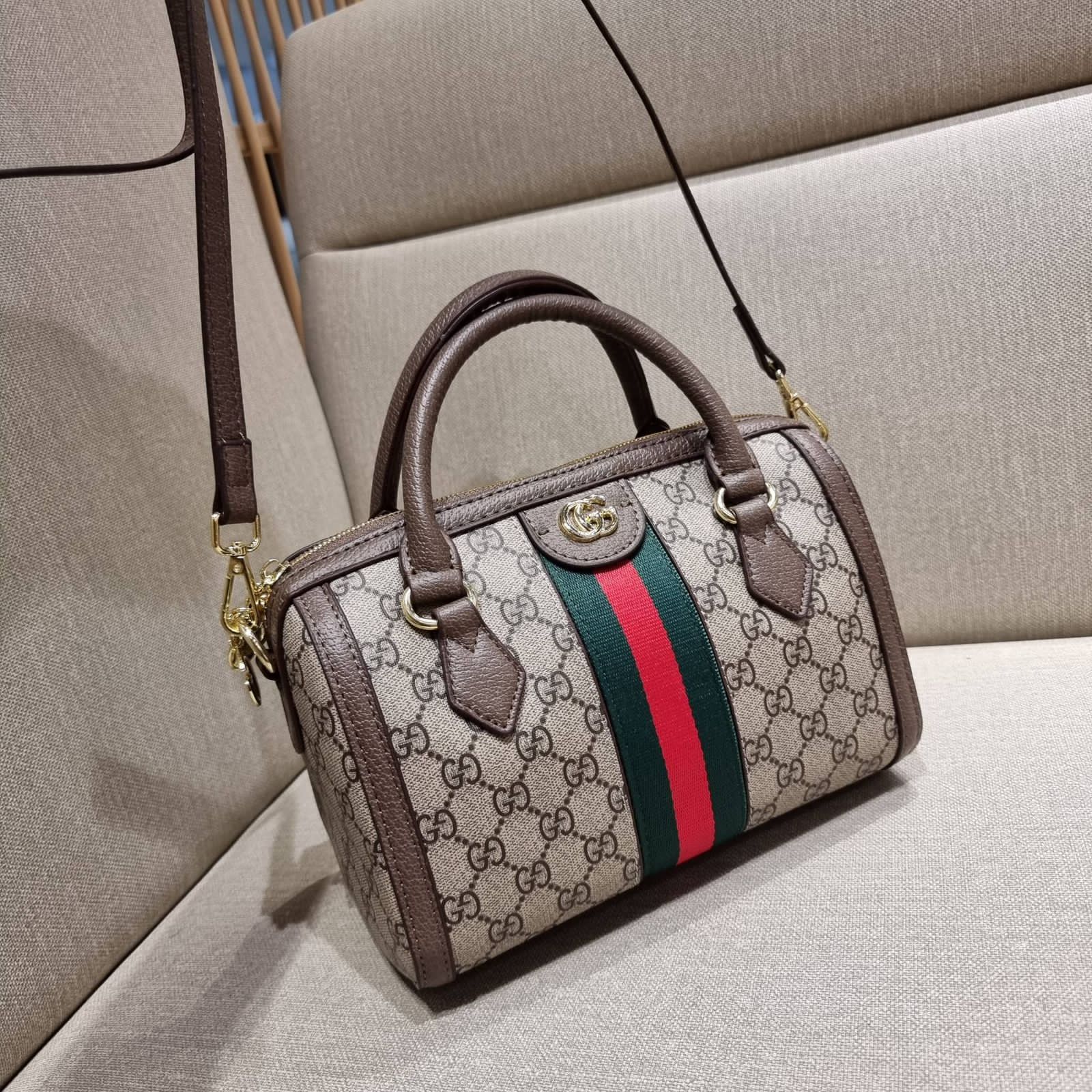 Gucci Ophidia Boston Bag - Brown & Beige