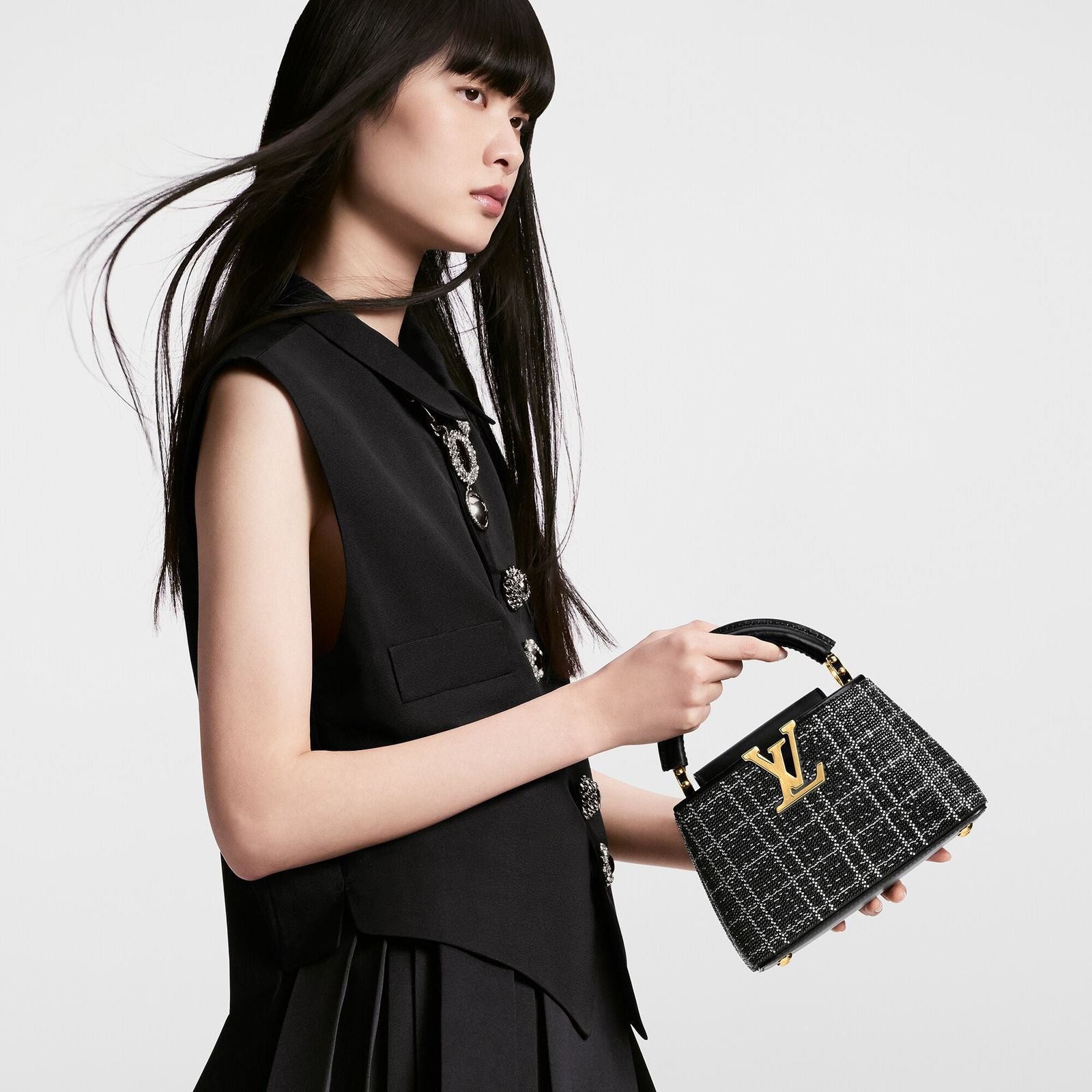 Louis Vuitton Capucines Mini Handbag  - Black Tweed