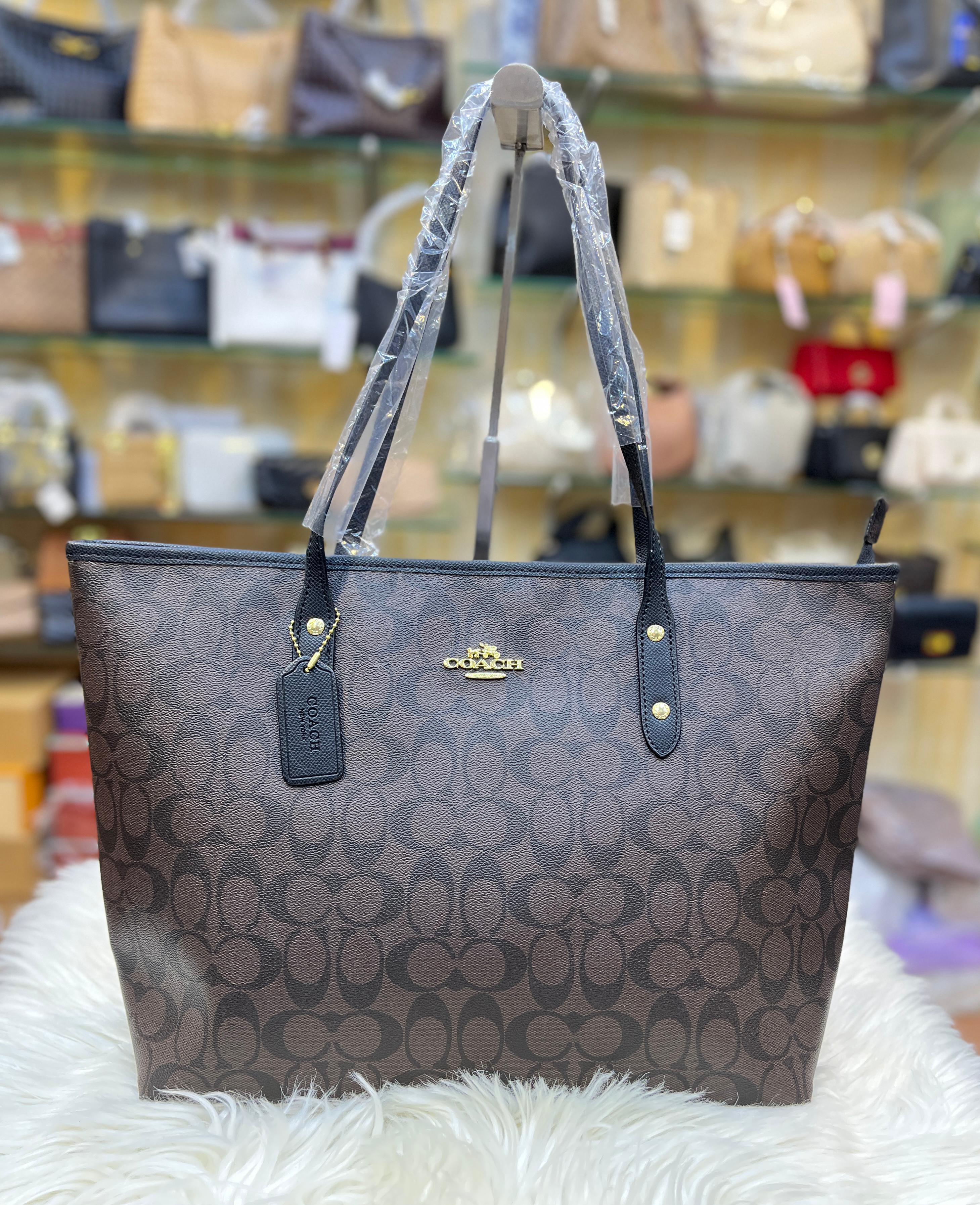 COACH City Tote Bag In Signature Canvas - Brown & Black