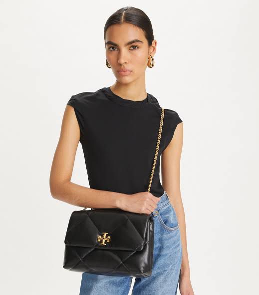 TORY BURCH  KIRA DIAMOND QUILT CONVERTIBLE SHOULDER BAG - Black
