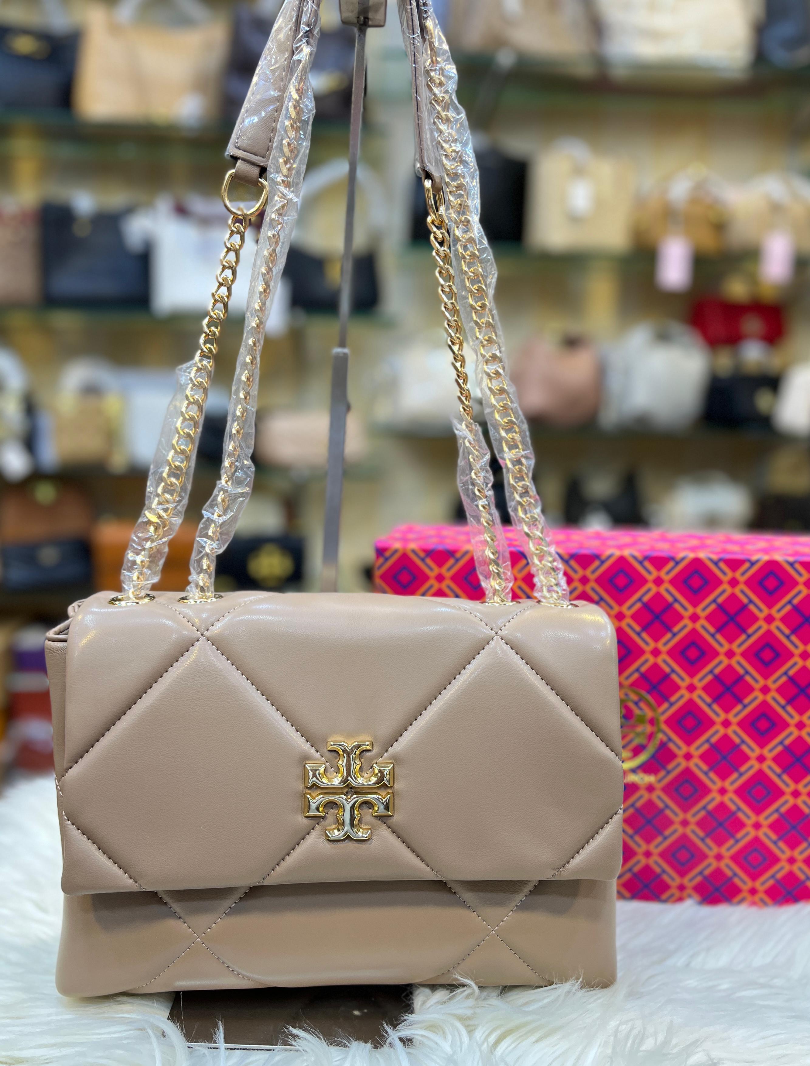 TORY BURCH  KIRA DIAMOND QUILT CONVERTIBLE SHOULDER BAG - Taupe Oak